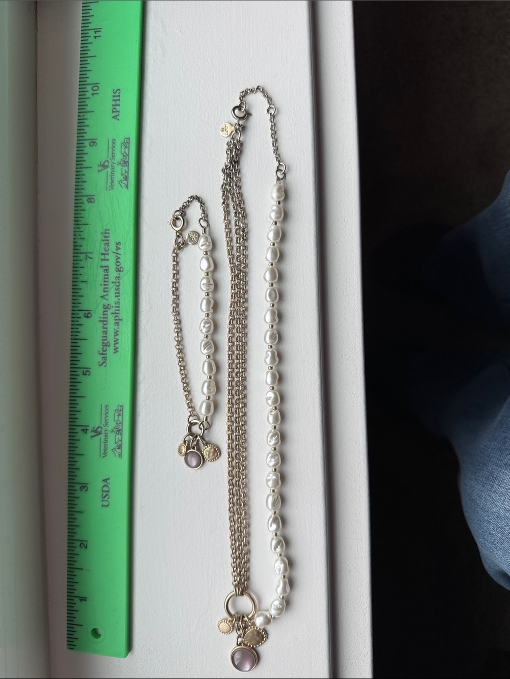 Pearl and Antique Gold-Tone Multi-Chain And Pearl Necklace & Matching Braclet
